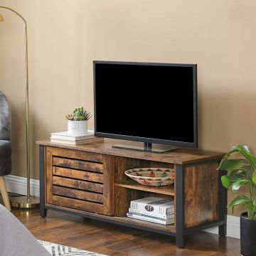 Tv-meubel Lance 110cm 2 schuifdeuren - rustiek bruin/zwart