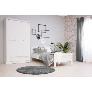 Tienerkamer Landwood: bed 90x200cm, nachtkastje, kleerkast - wit