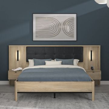 Tweepersoonsbed met hoofdbord en nachtkastjes Maximin | 160 x 200 cm | Krönberg Oak-design