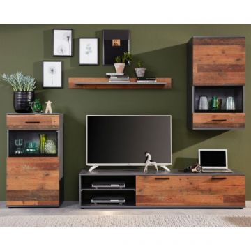 Tv-set Mango | Twee Wandkasten, tv-stand en hangplank | Matera / Old Wood-decor