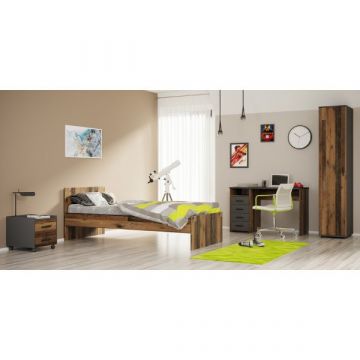 Tienerkamerset Ramos | Eenpersoonsbed, nachtkastje, bureau, kolomkast | Kastamonu-design