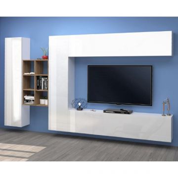tv-meubelset Natasha | tv-meubel, opbergkasten, wandkast en opbergvakken | High Gloss White