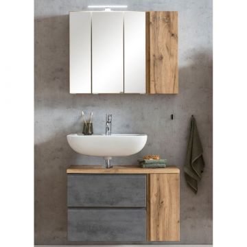 Badkamerset Varese | Wastafel en spiegelkast met verlichting | Wotan Oak/beton-design