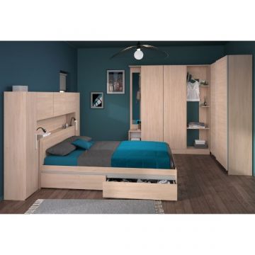 Slaapkamerset Ekko | Twijfelaar met laden, bedbrug, garderobekasten en hoekkast | Oak design