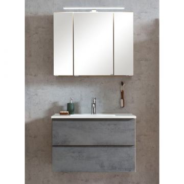 Badkamerset Varese | Wastafel en spiegelkast met verlichting | Wotan Oak/beton-design