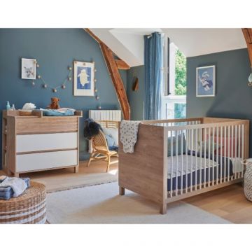 Babykamerset Achil | Babybed, commode, verzorgingstafel, boekenkastje | Blonde Oak-design