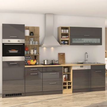 Kitchenette Milan | Inclusief dampkap, kookplaat, oven, vaatwasser en koelkast | Grafietgrijs