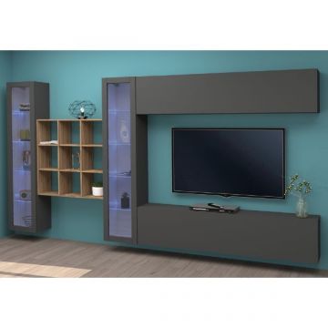 tv-meubelset Natasha | tv-meubel, vitrinekasten, wandkast en opbergvakken | Antracietkleurig