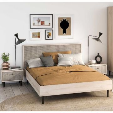 Slaapkamerset Sayuri | Tweepersoonsbed, nachtkastje | Kronberg Oak-design