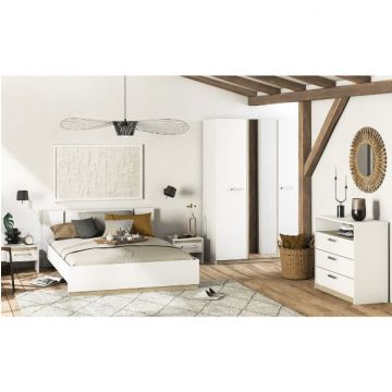 Slaapkamerset Waylon | Tweepersoonsbed, nachtkastje, kledingkast, commode | Kronberg Oak White design