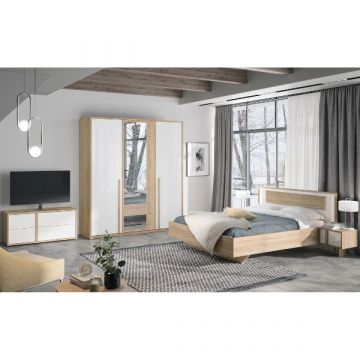 Slaapkamerset Alto | Tweepersoonsbed, nachtkastje, tv-meubel, kledingkast | Sonoma Oak/white-design