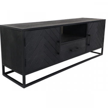 TV-meubel Verona 150cm 2 deuren & 1 lade mangohout visgraatmotief - zwart