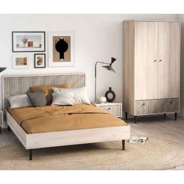Slaapkamerset Sayuri | Tweepersoonsbed, nachtkastje, kledingkast | Kronberg Oak-design