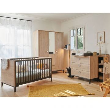 Kinderkamerset Marcel | Meegroeibed, commode met opbergkastje en verzorgingstafel, kledingkast | Blonde Oak-design