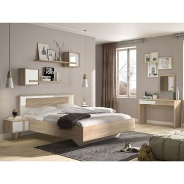 Slaapkamerset Alto | Tweepersoonsbed, nachtkastje, wandrek, make-uptafel | Sonoma Oak/white-design