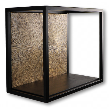 Wandbox | 25 x 25 x 18 cm | Mangohout en metaal | Zwart-goud