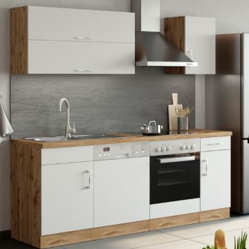 Kitchenette Sorrella 210cm met ruimte voor vaatwas en oven - wit/eik