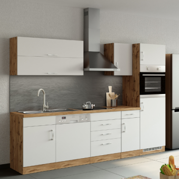 Kitchenette Sorrella 270cm met ruimte voor vaatwas, oven en koelkast - wit/eik