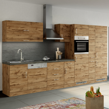 Keukenblok Sorrella 360cm met ruimte voor vaatwas, oven, koelkast en diepvries - eik