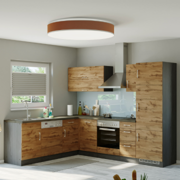 Kitchenette L-vorm Sorrella 270cm met ruimte voor oven, vaatwas en koelkast - eik/grafiet