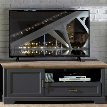TV-meubel Samine 143cm 1 deur & 1 lade - grafiet/eik