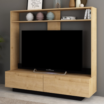 Tv-meubel Cube 160x41 cm met opklapdeuren - beige/ zwart