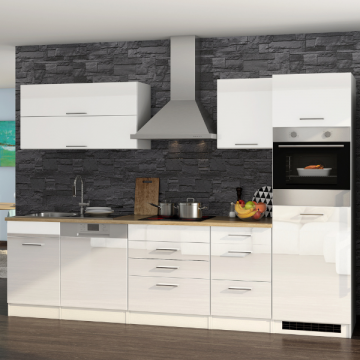 Kitchenette Ragnar 300cm met ruimte voor vaatwas, koelkast en oven - hoogglans wit