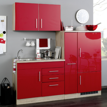 Kitchenette Toto 190cm met kookplaat en koelkast - hoogglans rood