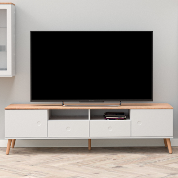 Tv-meubel Dot 192 cm met 2 deuren en 2 lades - eik/wit