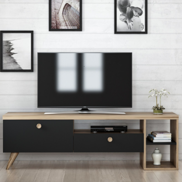 Modern TV-meubel met Planken | 100% Gemelamineerd | Zwart Eiken