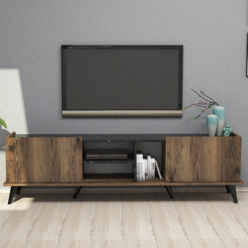 Modern TV-meubel | Gemelamineerd | Walnoot Zwart | 180cm Breedte