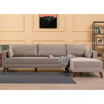Comfort en stijl: Hoekbank | Houten frame | 100% polyester stof | Crèmekleur