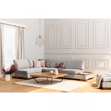 Comfortabele en stijlvolle hoekbank | Beukenhouten frame | Lichtgrijs