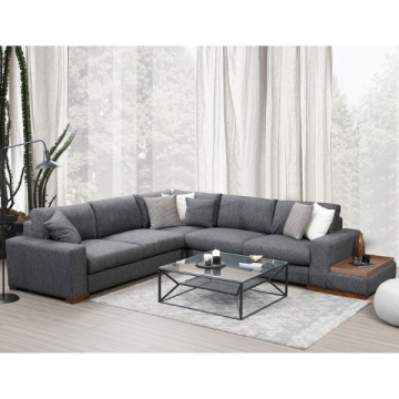 Comfortabele en stijlvolle hoekbank | Beukenhouten frame, polyester stof | 282x323cm