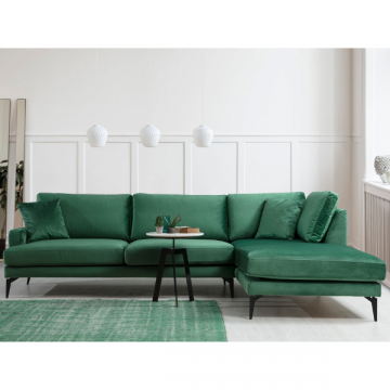 Comfort en stijl: Groene hoekbank | Beukenhouten frame | 100% polyester stof