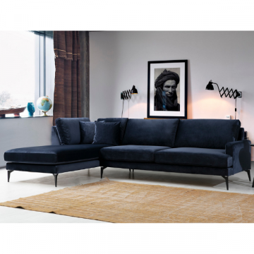 Marineblauwe hoekbank | Comfortabel en stijlvol | Beukenhouten frame