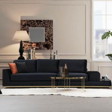 Comfortabele en stijlvolle 4-zitsbank met beukenhouten frame en zwartgouden poten