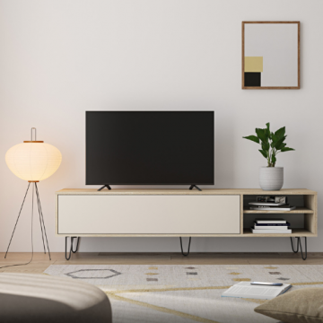 Tv-meubel Aelan 1 opklapdeur en 2 open vakken-eik/licht beige