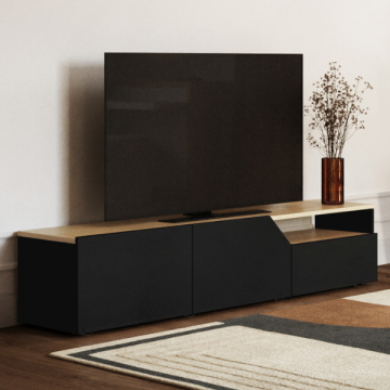 Tv-meubel Verabelle-zwart/lichte eik
