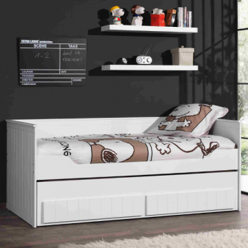 Bedbank Robin 90x200 cm met 2 wandplanken-wit