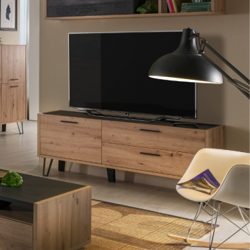 Tv-meubel Trevi 150cm met 1 deur & 2 lades - eikdecor/zwart