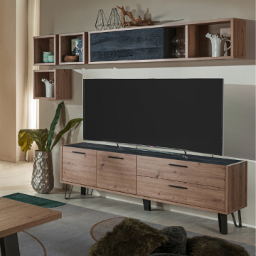 Tv-meubel Trevi 180cm met 2 deuren & 2 lades - eikdecor/zwart