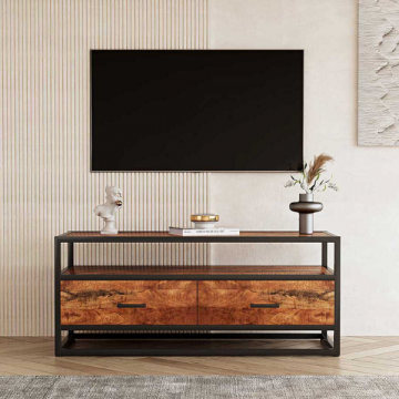 TV-meubel 'Madeira': 120cm Magnolia | Metalen Structuur en Exotisch Houtblad | 50 x 120 x 45 cm