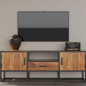 Madeira' 140 cm TV-meubel | Metalen frame en exotisch mangohout | 50x140x40 cm