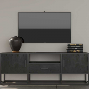 Madeira TV-meubel: 140cm Zwart Mango | Exotisch Hout en Metaal