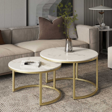 Marmeren salontafel 'Nazaro' wit | Metalen structuur | H 38/45 x B 60/70 x D 60/70 cm