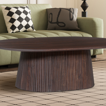 Ovale salontafel 'Miguel' 120 cm Donkerbruin | Massief houten structuur en blad Magnolia | H-H 37 x B-L 120 x D-P 70 cm