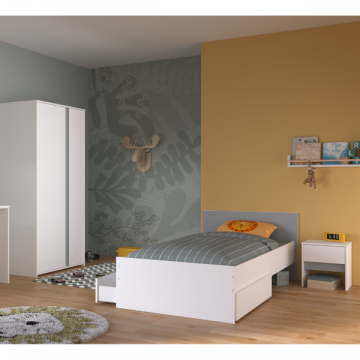 Slaapkamerset Rue | Eenpersoonsbed, bedladenset, nachtkastje, kledingkast