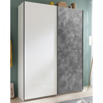 Kledingkast Systema | 150 x 59,6 x 222,6 cm | High Gloss White- / Tadao Stone-design