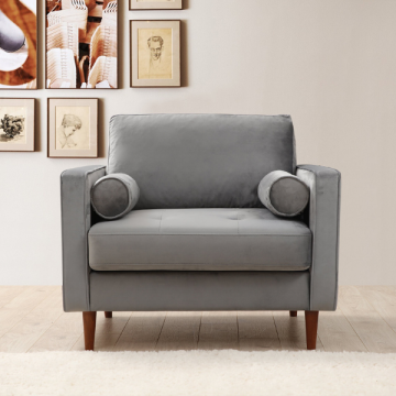 Artie Wing Chair | Beuken frame | Polyester stof | Walnoot poten | Lichtgrijs